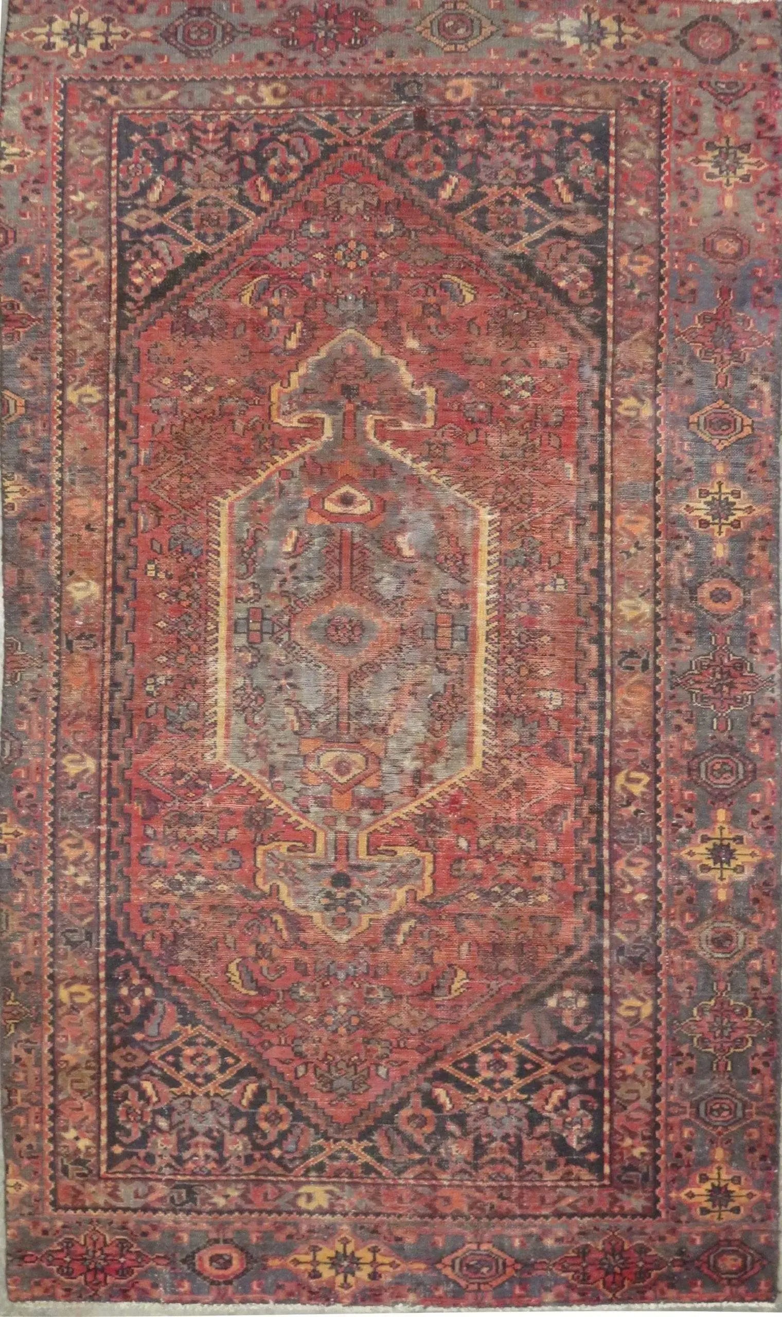 One Of The Kind Hand-Knotted Persian Wool Rug _ Luxurious Vintage Design, 6'4" x 3'6", Artisan Crafted